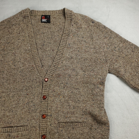 Vintage Robert Bruce Wool Cardigan Sweater Mens Large Speckled Dark Academia - Picture 3 of 9